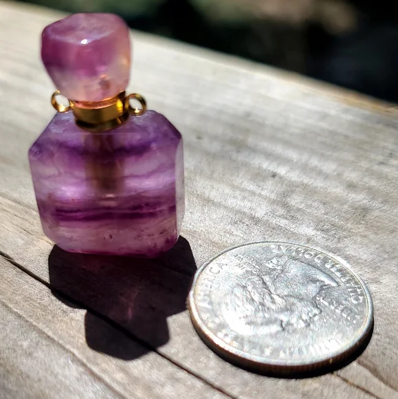 Fluorite purple ribbon square crystal gemstone bottle pendant #FP1 - Picture 3 of 4